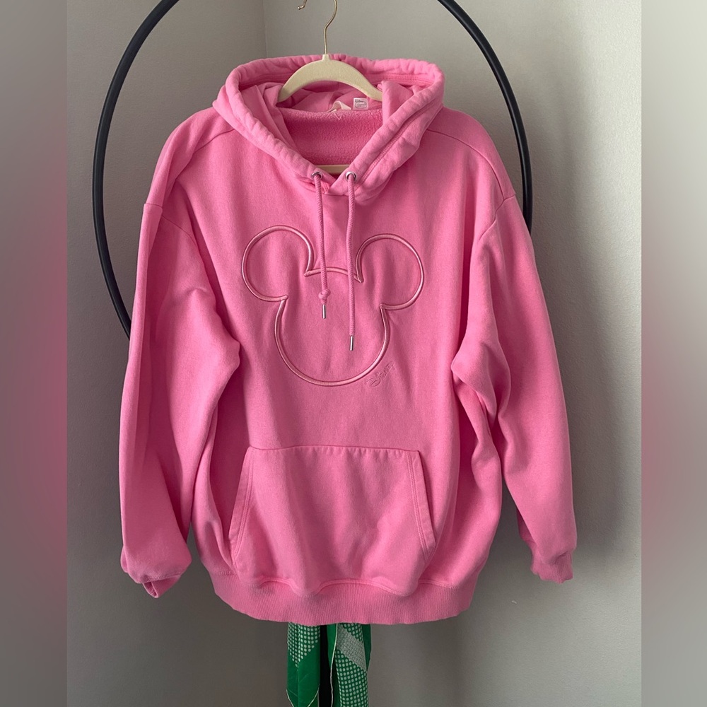 H&M Light Pink Embroidered Micky Mouse Hoodie XL Oversized